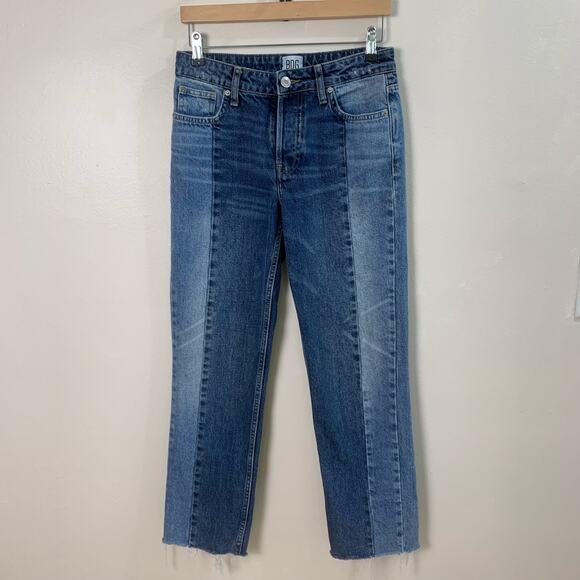 BDG Urban Outfitters Size W26 L32 Jessye Straight Leg Spliced Jeans Blue Raw Hem - Picture 6 of 14